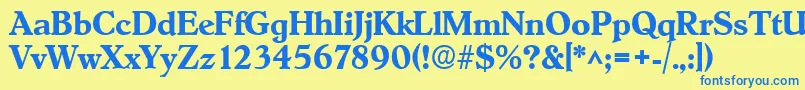 フォントHobokenBold – 青い文字が黄色の背景にあります。