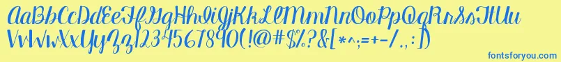 Więcej informacji o czcionce Kgmanhattanscript Czcionka Kgmanhattanscript – niebieskie czcionki na żółtym tle
