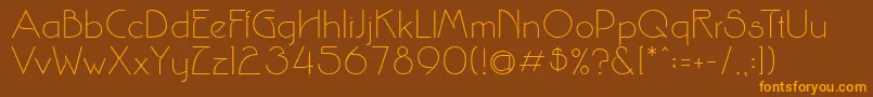 フォントSrinova – オレンジ色の文字が茶色の背景にあります。