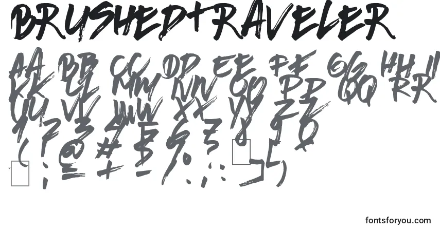 Czcionka BrushedTraveler – alfabet, cyfry, specjalne znaki
