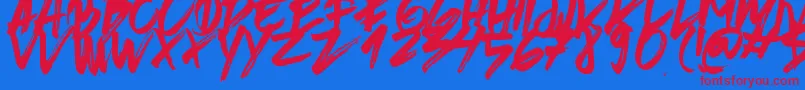 フォントBrushedTraveler – 赤い文字の青い背景
