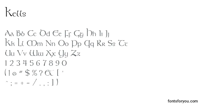 Czcionka Kells – alfabet, cyfry, specjalne znaki