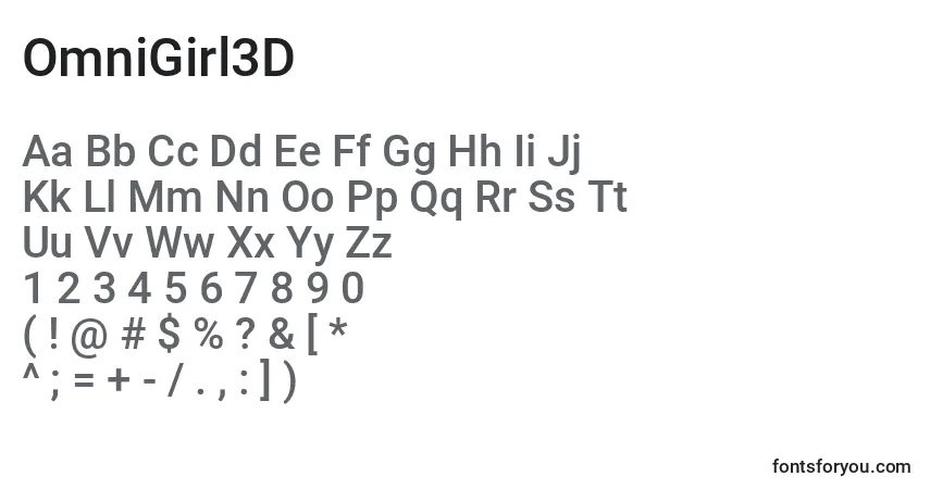 Schriftart OmniGirl3D – Alphabet, Zahlen, spezielle Symbole