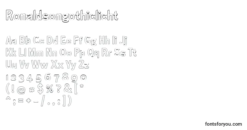 A fonte Ronaldsongothiclicht – alfabeto, números, caracteres especiais