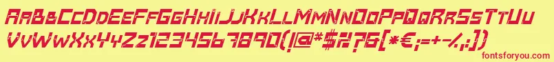 Baumarkt Bolditalic-Schriftart – Rote Schriften auf gelbem Hintergrund