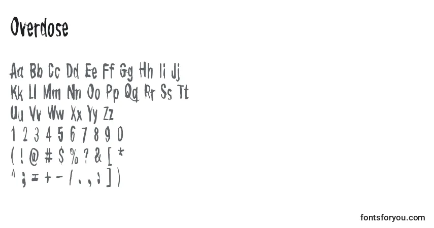 Шрифт Overdose – алфавит, цифры, специальные символы