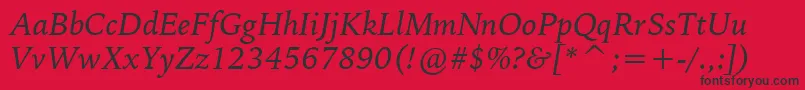 Fonte BitstreamIowanOldStyleItalicBt – fontes pretas em um fundo vermelho