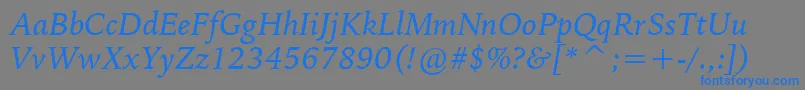 BitstreamIowanOldStyleItalicBt-Schriftart – Blaue Schriften auf grauem Hintergrund