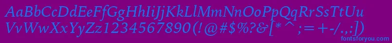 BitstreamIowanOldStyleItalicBt-Schriftart – Blaue Schriften auf violettem Hintergrund