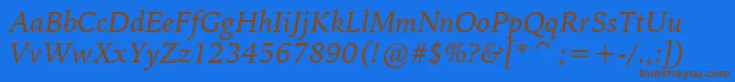 フォントBitstreamIowanOldStyleItalicBt – 茶色の文字が青い背景にあります。