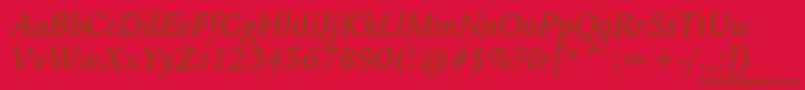 BitstreamIowanOldStyleItalicBt-Schriftart – Braune Schriften auf rotem Hintergrund