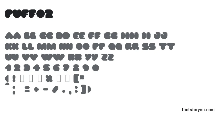 Czcionka Puff02 – alfabet, cyfry, specjalne znaki
