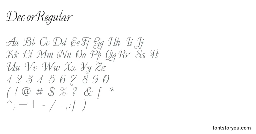 Schriftart DecorRegular – Alphabet, Zahlen, spezielle Symbole