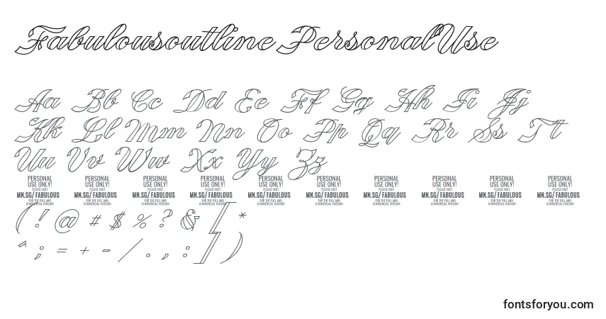 Czcionka FabulousoutlinePersonalUse – alfabet, cyfry, specjalne znaki