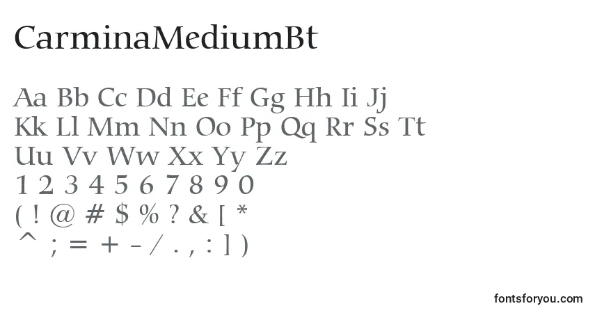 A fonte CarminaMediumBt – alfabeto, números, caracteres especiais