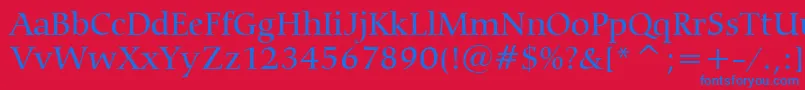 CarminaMediumBt-Schriftart – Blaue Schriften auf rotem Hintergrund