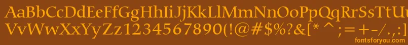 CarminaMediumBt-Schriftart – Orangefarbene Schriften auf braunem Hintergrund