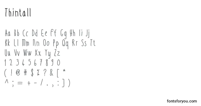 Schriftart Thintall – Alphabet, Zahlen, spezielle Symbole