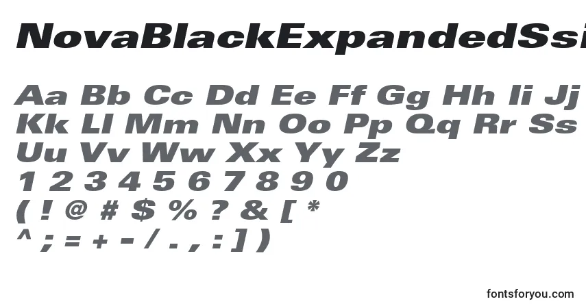 Шрифт NovaBlackExpandedSsiBlackExpandedItalic – алфавит, цифры, специальные символы