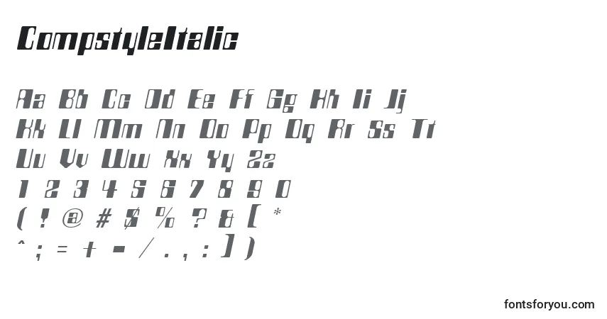 Шрифт CompstyleItalic – алфавит, цифры, специальные символы