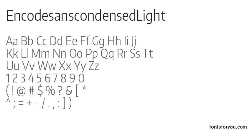 Czcionka EncodesanscondensedLight – alfabet, cyfry, specjalne znaki