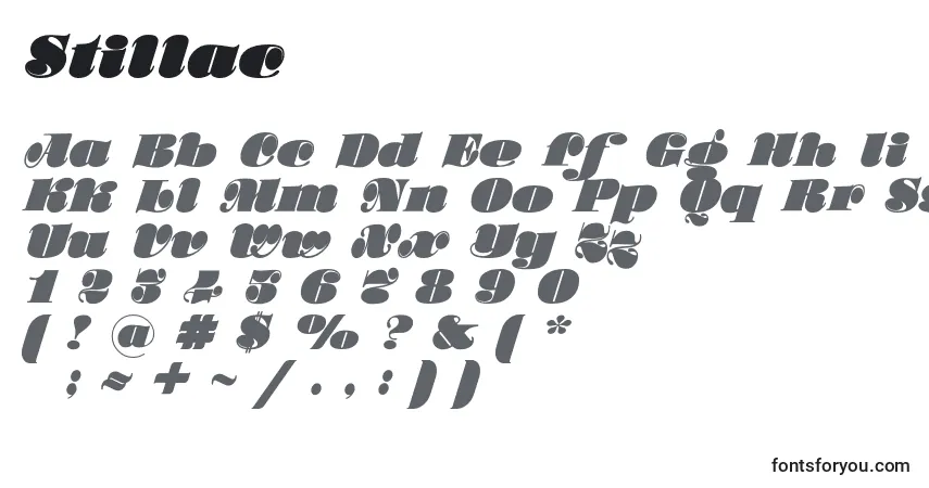 Шрифт Stillac – алфавит, цифры, специальные символы