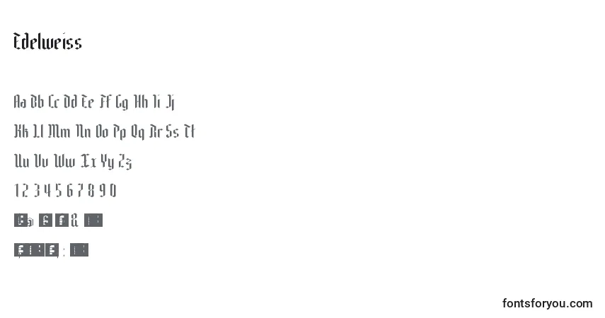 Czcionka Edelweiss – alfabet, cyfry, specjalne znaki