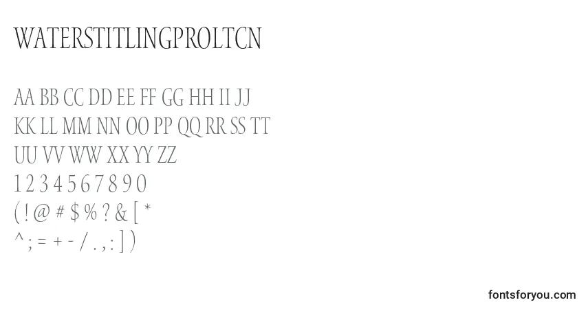 A fonte WaterstitlingproLtcn – alfabeto, números, caracteres especiais