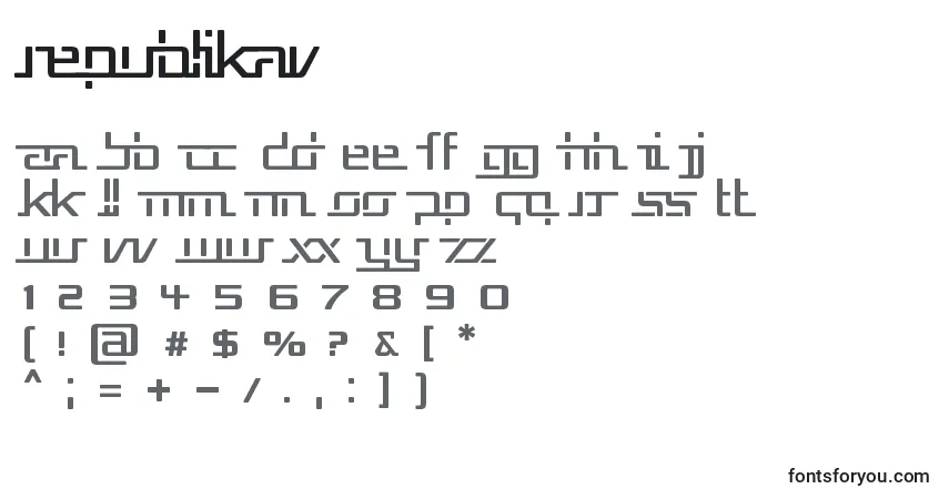 A fonte RepublikaV – alfabeto, números, caracteres especiais