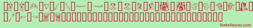 TheMiddleAgesI-fontti – punaiset fontit vihreällä taustalla