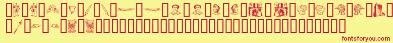 TheMiddleAgesI-Schriftart – Rote Schriften auf gelbem Hintergrund