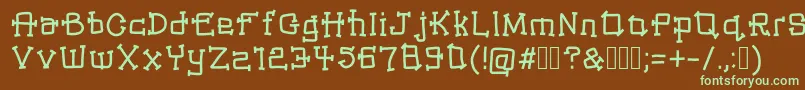 フォントWarlox – 緑色の文字が茶色の背景にあります。