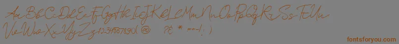 フォントSurederStylishDemo – 茶色の文字が灰色の背景にあります。