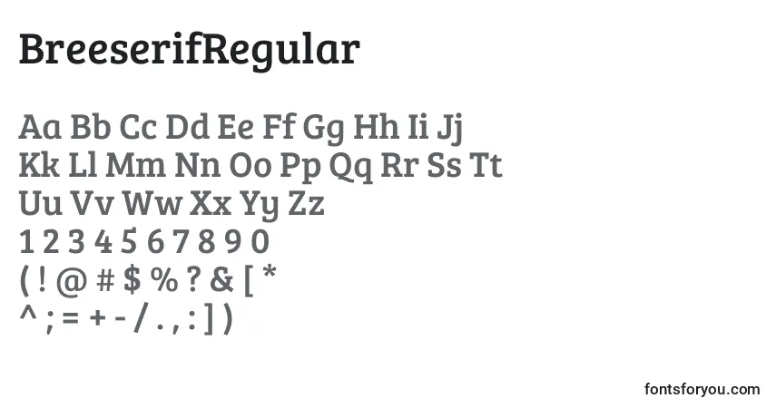 Czcionka BreeserifRegular – alfabet, cyfry, specjalne znaki