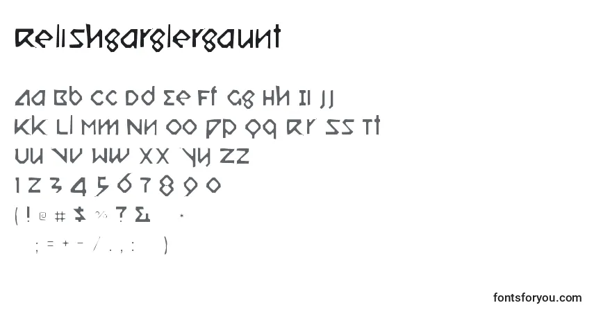Czcionka Relishgarglergaunt – alfabet, cyfry, specjalne znaki