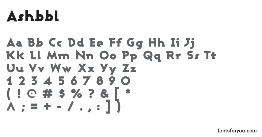Ashbbl-fontti – aakkoset, numerot, erikoismerkit