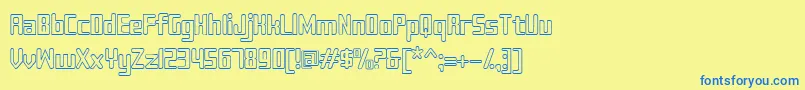 フォントSujetaoutline – 青い文字が黄色の背景にあります。