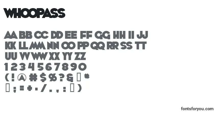 Czcionka Whoopass – alfabet, cyfry, specjalne znaki