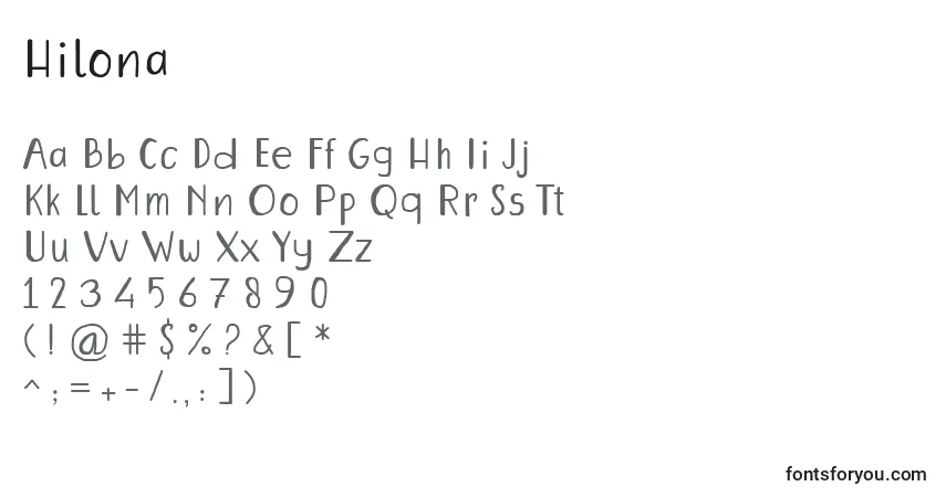Hilona Font – alphabet, numbers, special characters