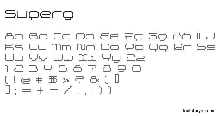 A fonte Superg – alfabeto, números, caracteres especiais