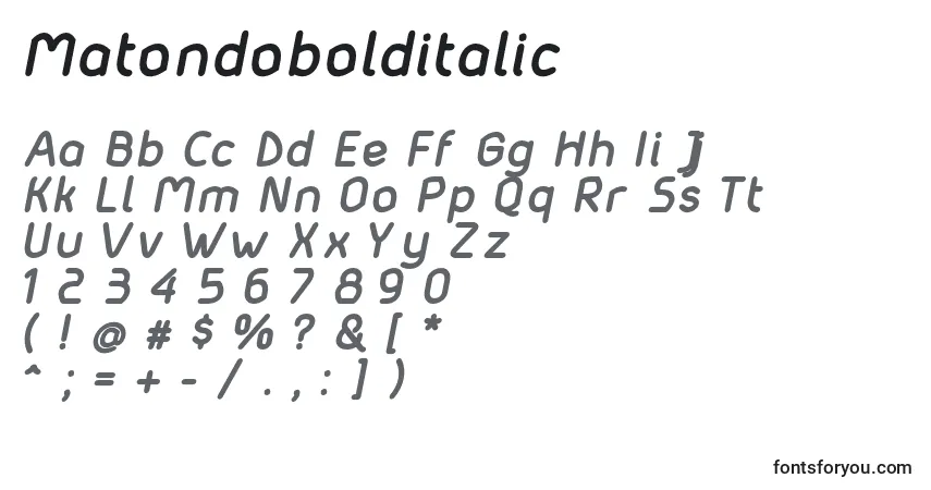 Matondobolditalicフォント–アルファベット、数字、特殊文字