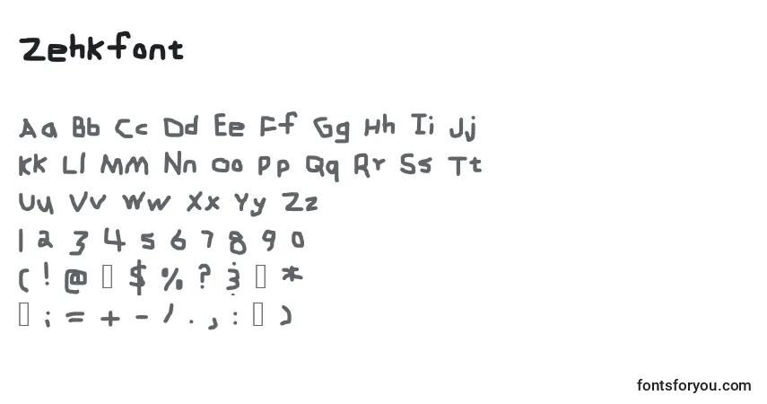 Czcionka Zehkfont – alfabet, cyfry, specjalne znaki
