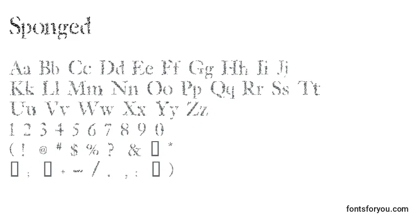 Schriftart Sponged – Alphabet, Zahlen, spezielle Symbole