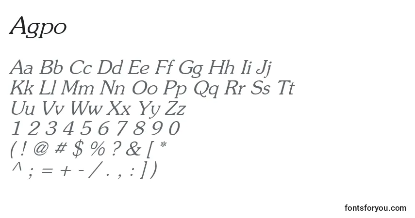 Schriftart Agpo – Alphabet, Zahlen, spezielle Symbole