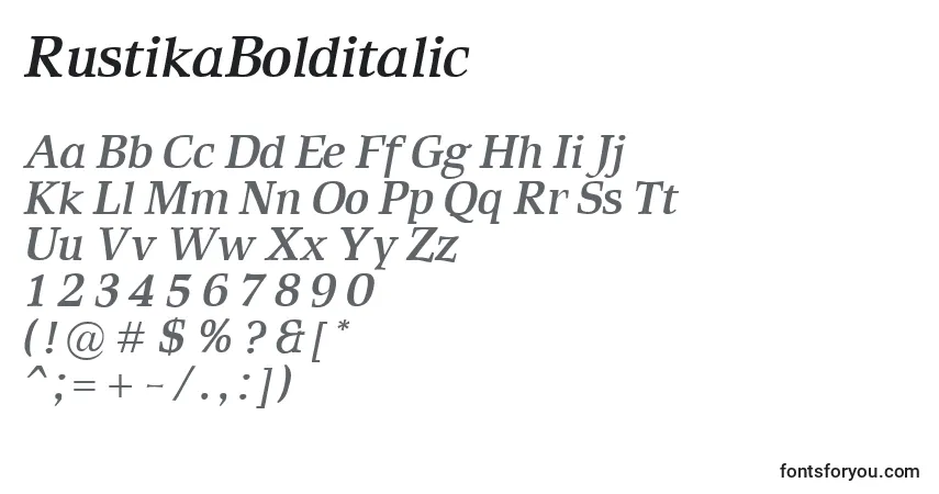 Шрифт RustikaBolditalic – алфавит, цифры, специальные символы