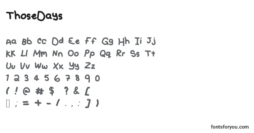 A fonte ThoseDays – alfabeto, números, caracteres especiais