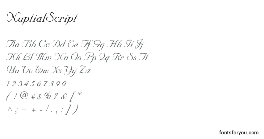 Schriftart NuptialScript – Alphabet, Zahlen, spezielle Symbole
