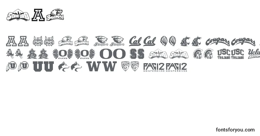 A fonte Pac12 – alfabeto, números, caracteres especiais