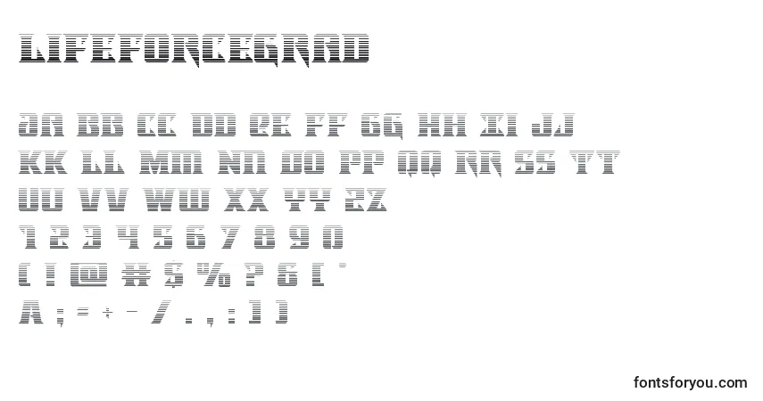 A fonte Lifeforcegrad – alfabeto, números, caracteres especiais