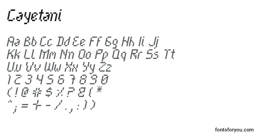 Czcionka Cayetani – alfabet, cyfry, specjalne znaki